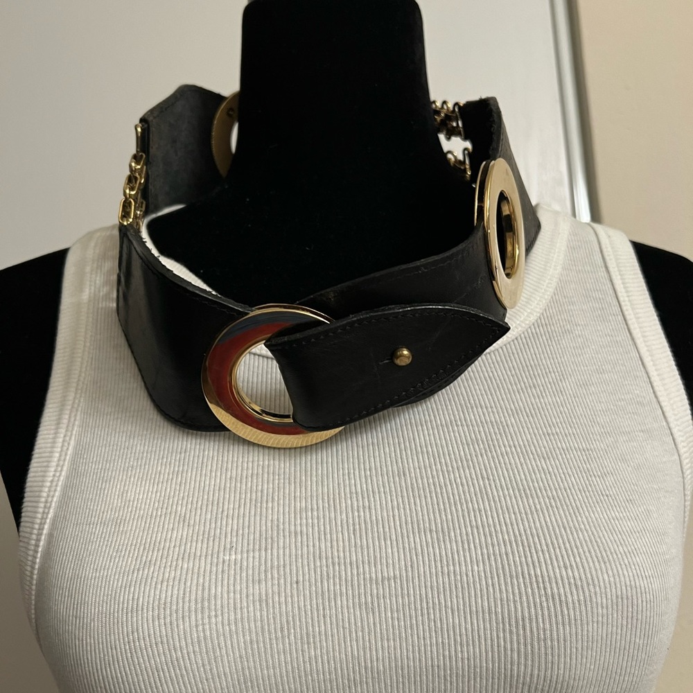 Brave Real Leather Balck Belt with Gold Circle Details